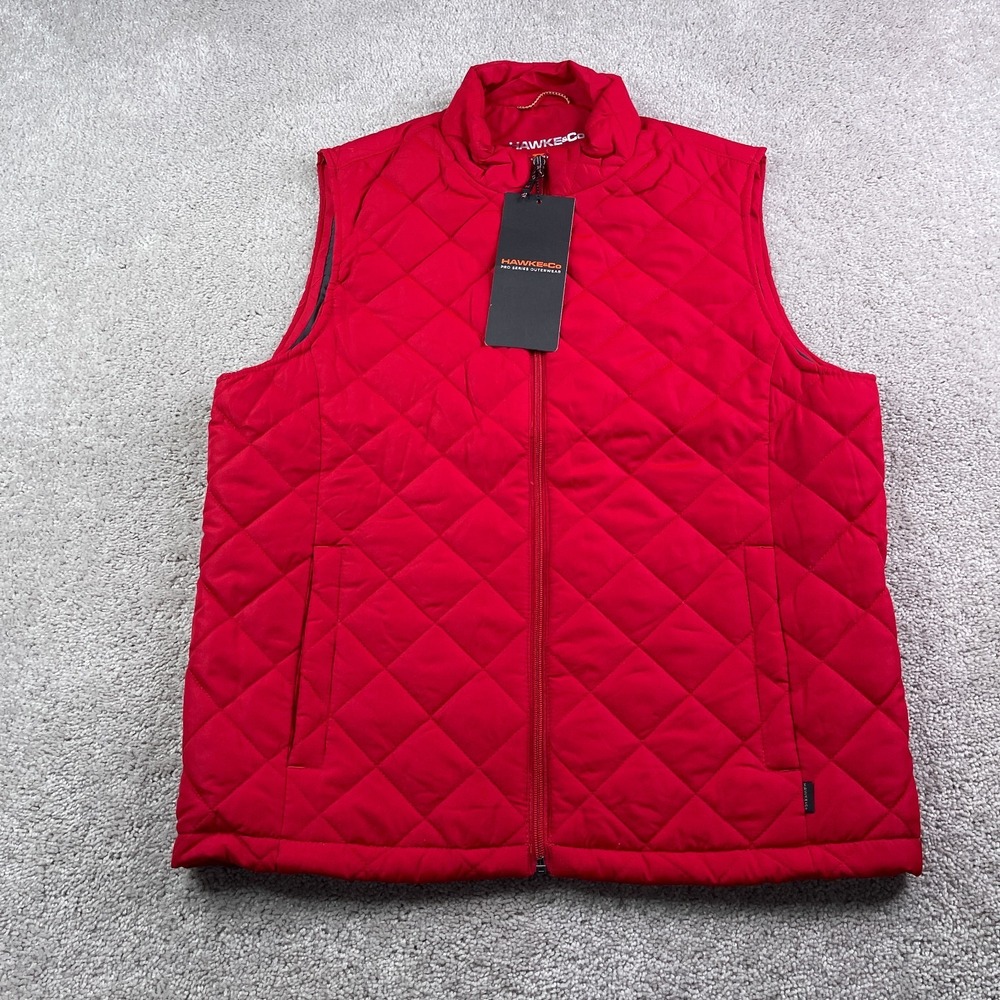 NEW Hawke and Co Vest Mens Medium Red Diamond Quilted Full Zip Performance NWT